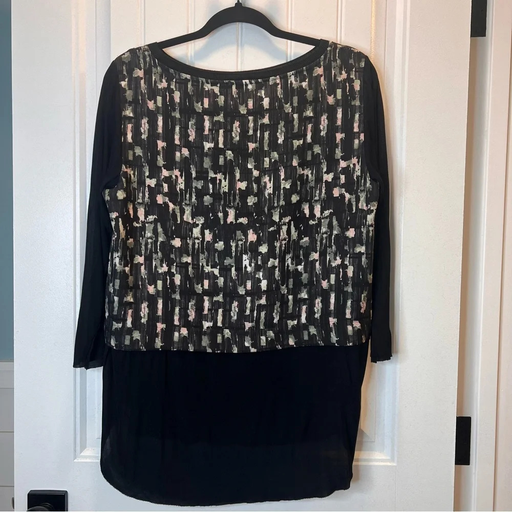 Zara Long Sleeved Black Silky Blouse with‎ Contrasting Print. Size Medium.